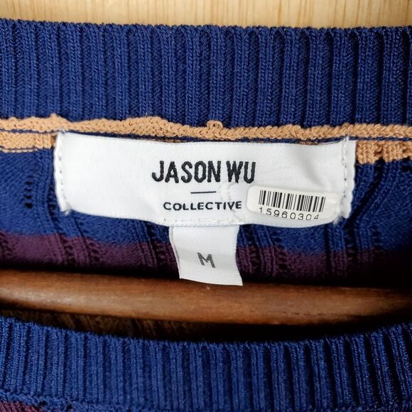 JASON WU Collective  Multi-Color Striped Knit Eyelet Pullover Sweater in Size M - Picture 3 of 5